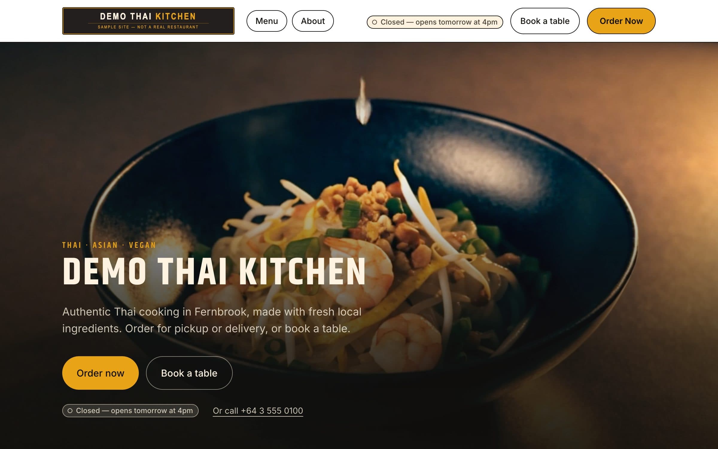 The restaurant demo site