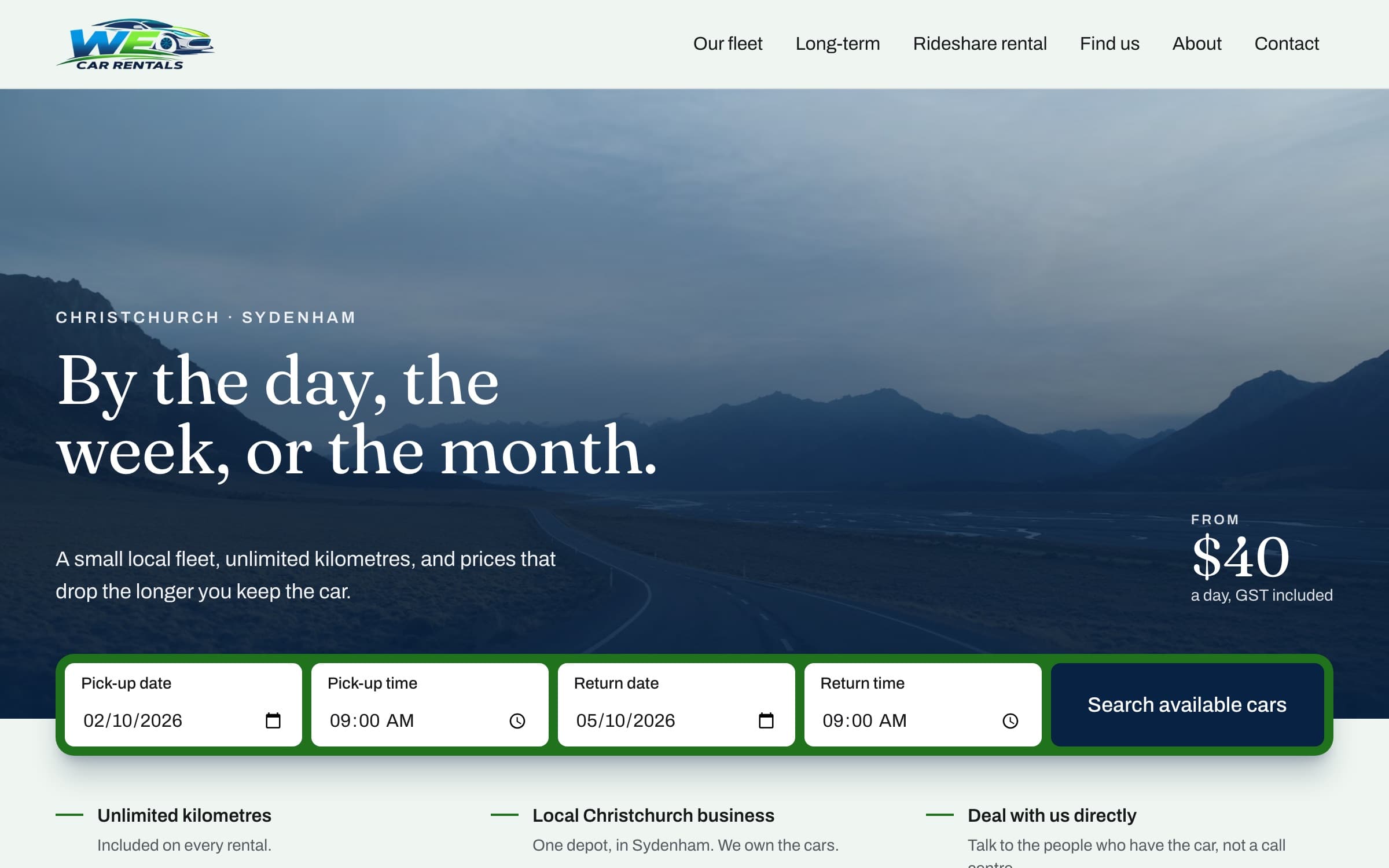 The We Car Rentals website